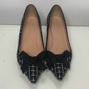 J. Crew tweed bouclé low heel shoes w/ ribbon bow
